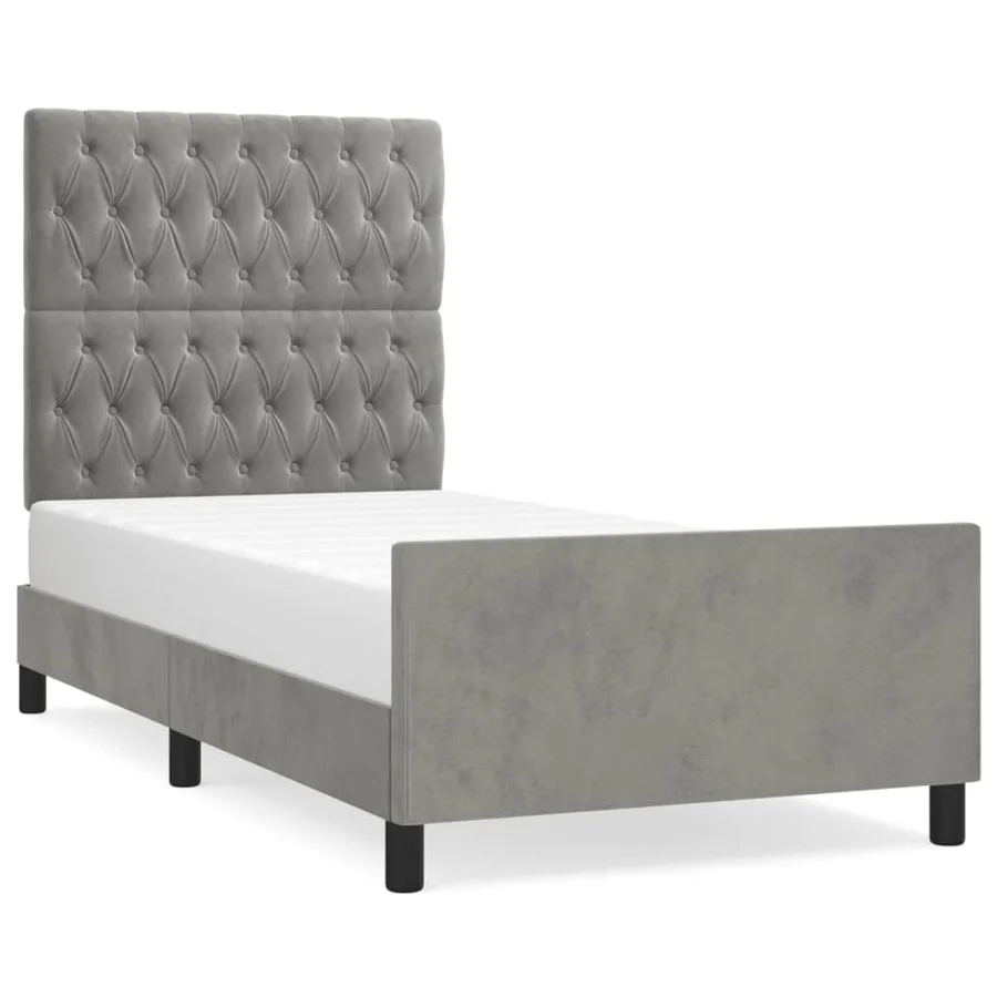 Cadre de lit sans matelas gris clair 90x200 cm velours - 2