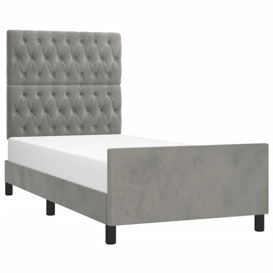 Cadre de lit sans matelas gris clair 90x200 cm velours - 3