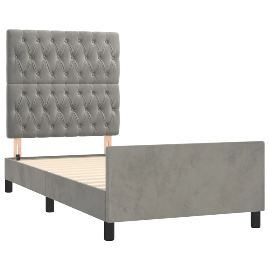 Cadre de lit sans matelas gris clair 90x200 cm velours - 4