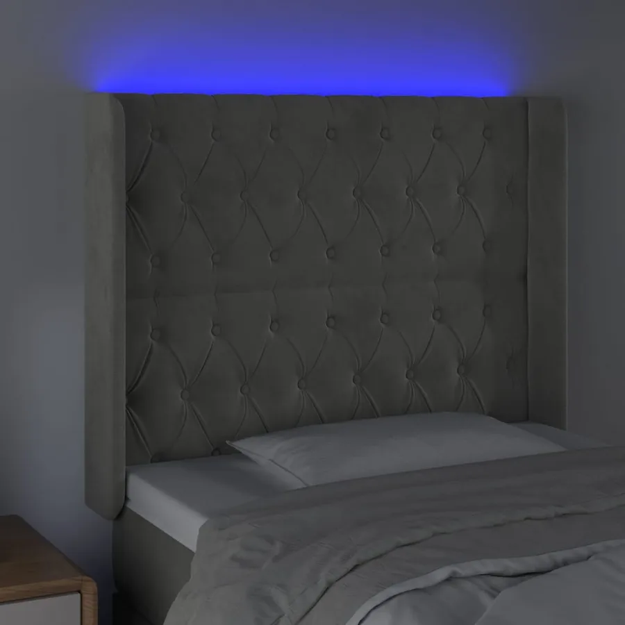 Tête de lit à LED Gris clair 93x16x118/128 cm Velours - 4