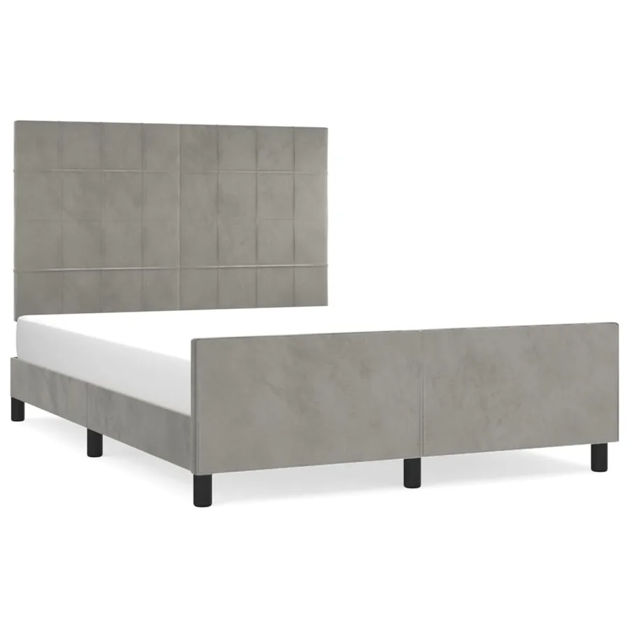 Cadre de lit sans matelas gris clair 140x190 cm velours - 2