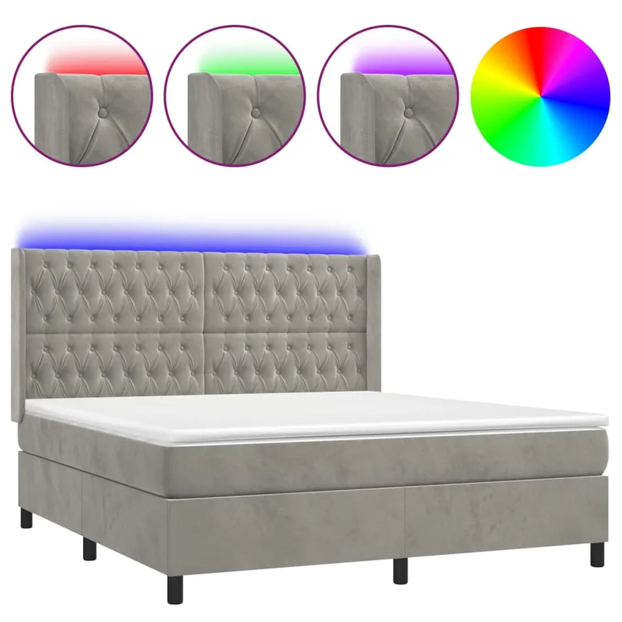 Sommier à lattes de lit matelas et LED Gris clair 180x200 cm - 2