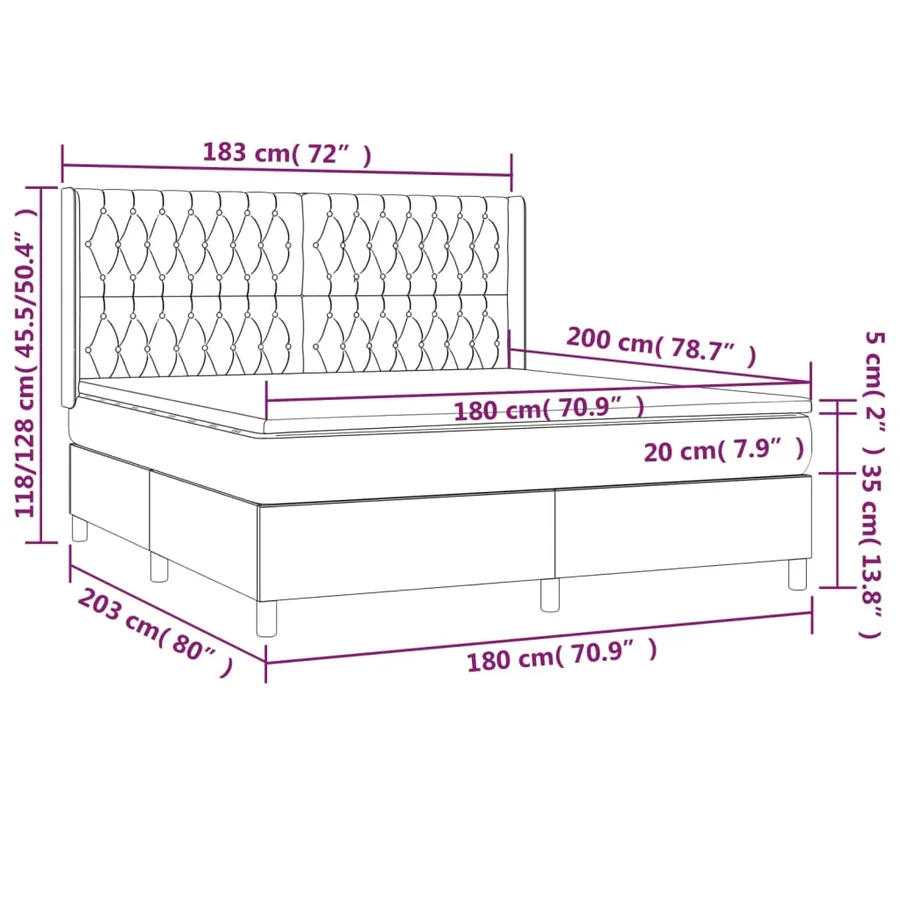 Sommier à lattes de lit matelas et LED Gris clair 180x200 cm - 8