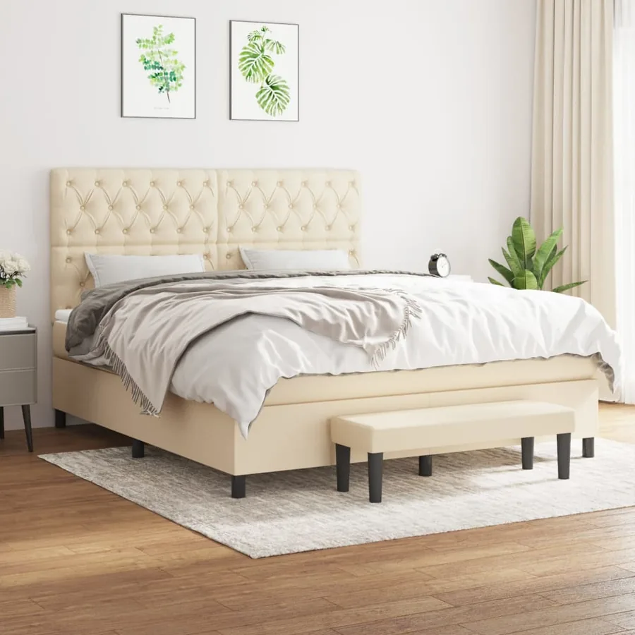 Sommier à lattes de lit avec matelas Crème 160x200 cm Tissu