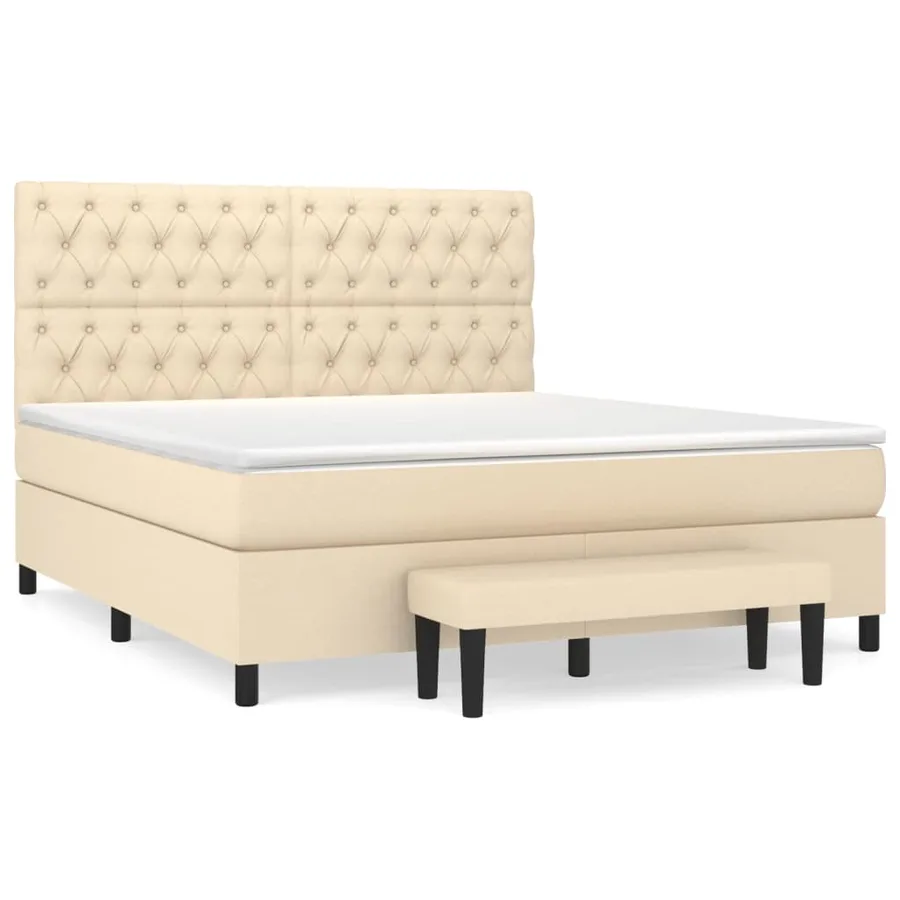 Sommier à lattes de lit avec matelas Crème 160x200 cm Tissu - 2