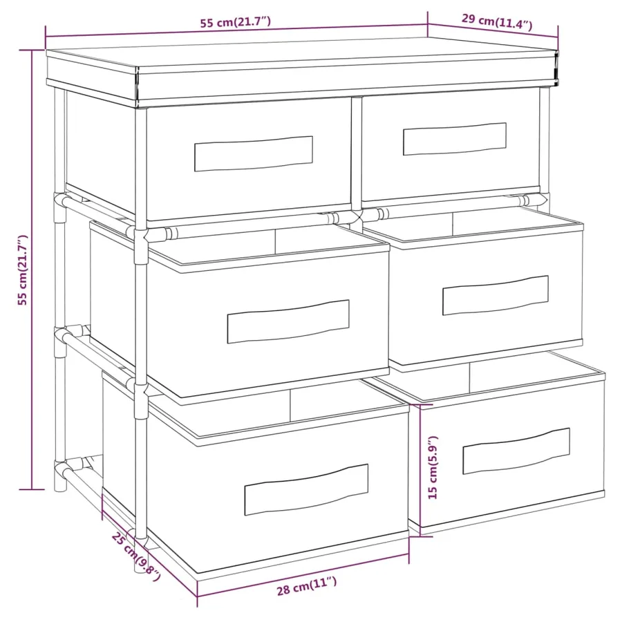 Armoire de rangement avec 6 tiroirs 55x29x55 cm Crème Acier - 8