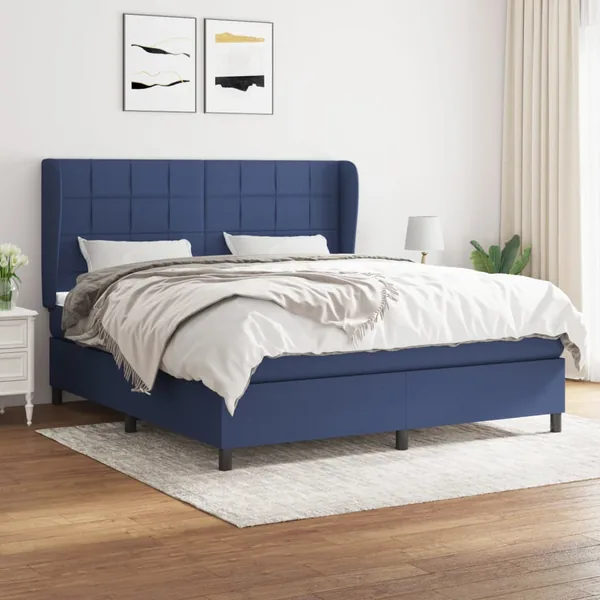 Sommier à lattes de lit avec matelas Bleu 160x200 cm Tissu