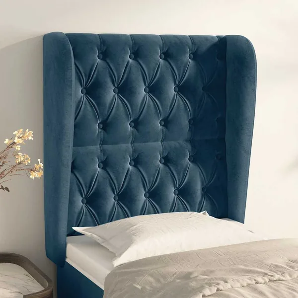 Tête de lit avec oreilles Bleu foncé 83x23x118/128 cm Velours