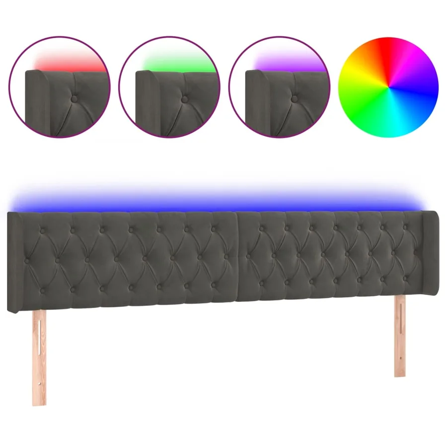 Tête de lit à LED Gris foncé 183x16x78/88 cm Velours - 2