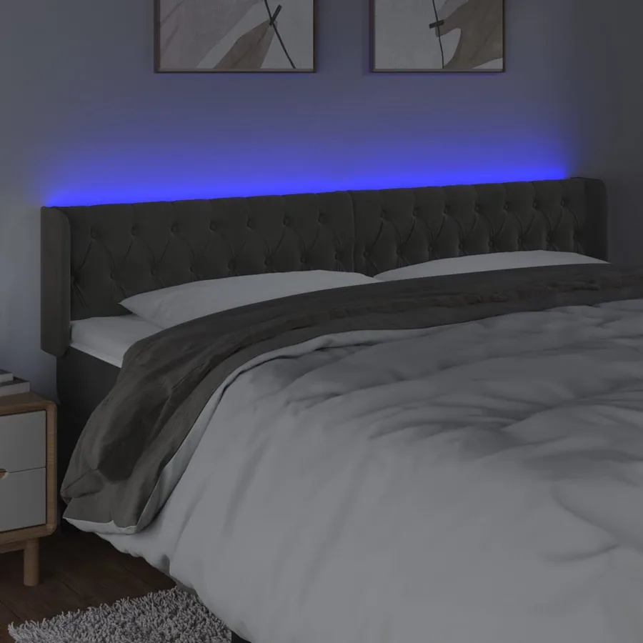 Tête de lit à LED Gris foncé 183x16x78/88 cm Velours - 4
