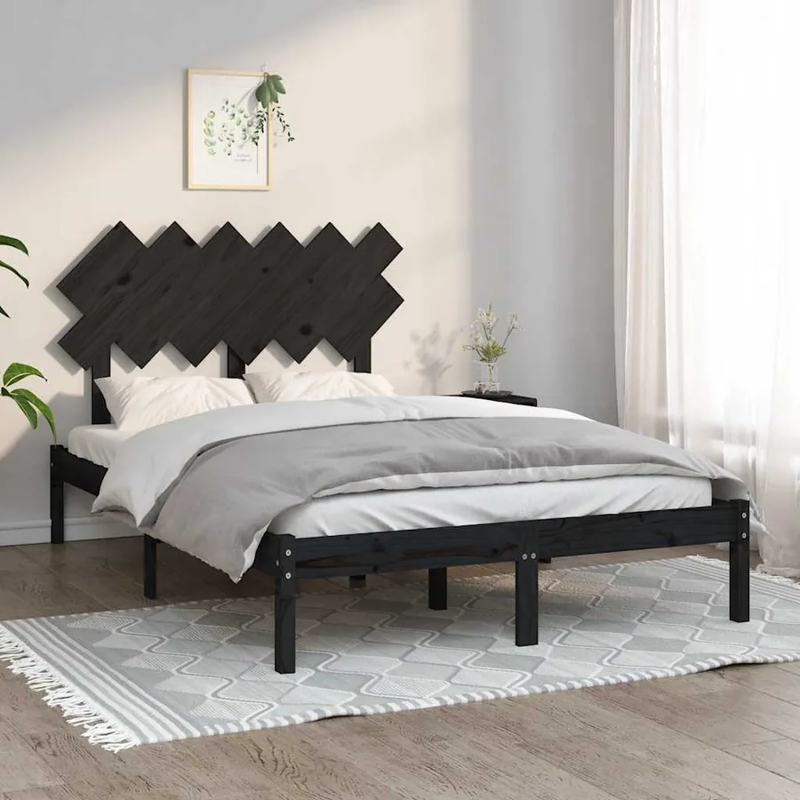 Cadre de lit sans matelas noir 135x190 cm bois massif