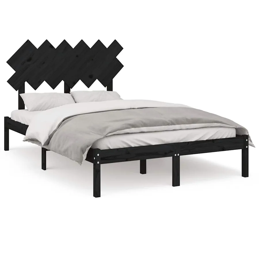 Cadre de lit sans matelas noir 135x190 cm bois massif - 2