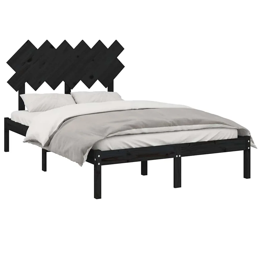 Cadre de lit sans matelas noir 135x190 cm bois massif - 3