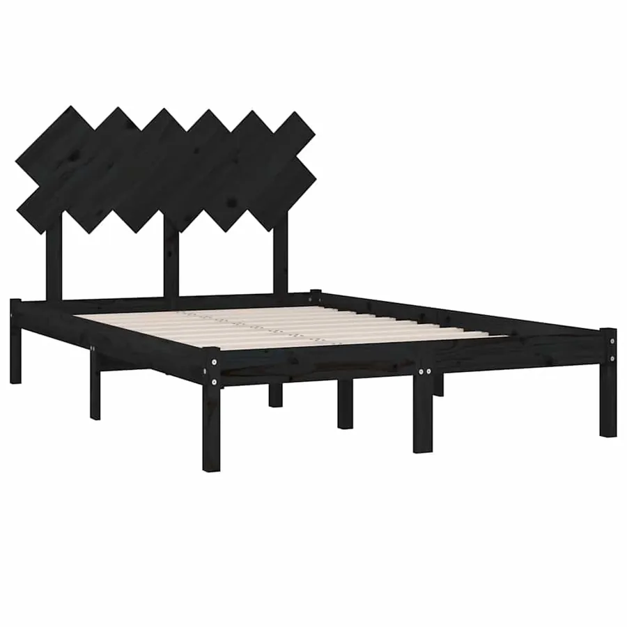 Cadre de lit sans matelas noir 135x190 cm bois massif - 4
