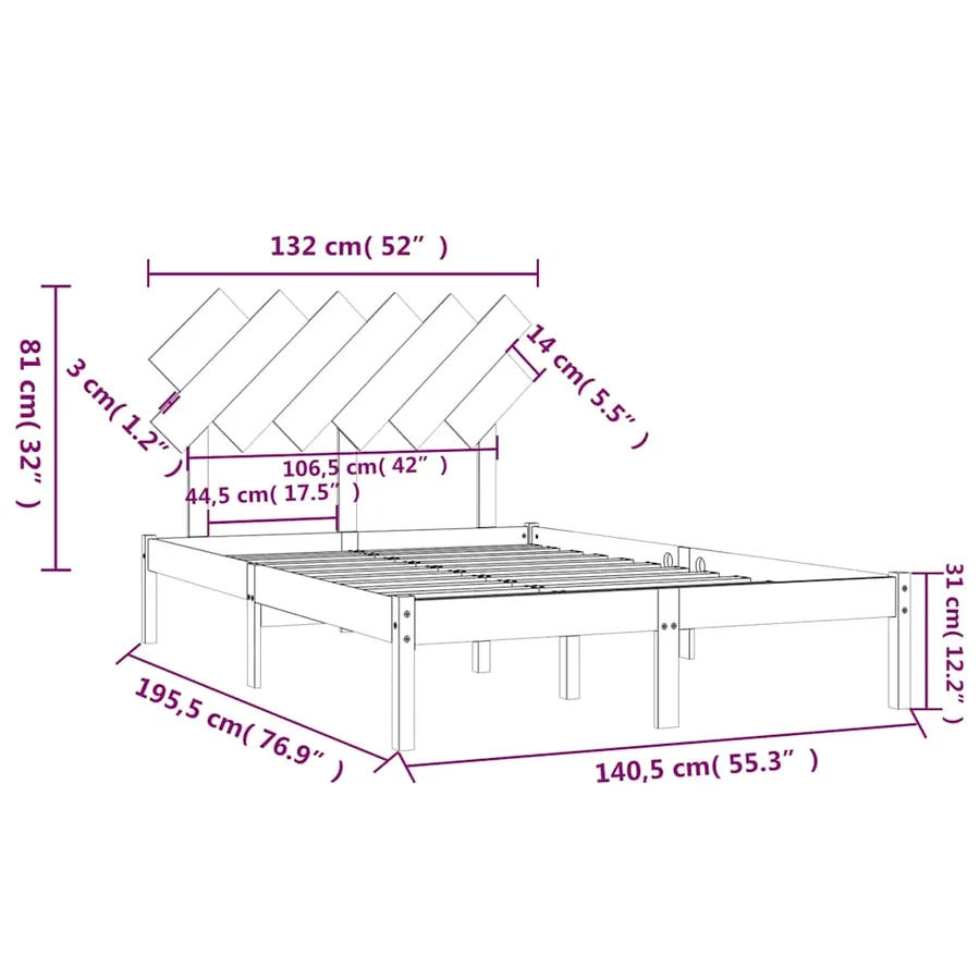 Cadre de lit sans matelas noir 135x190 cm bois massif - 6