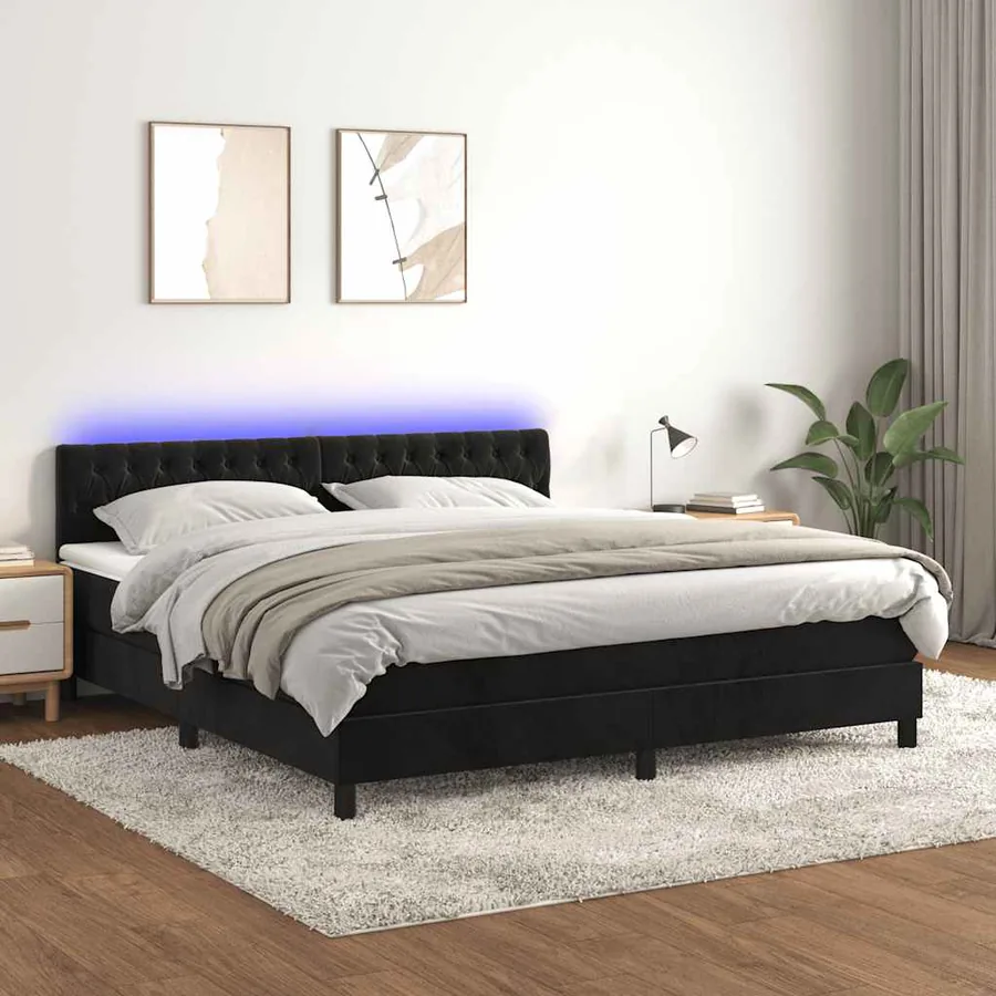 Sommier à lattes de lit avec matelas et LED Noir 180x200 cm