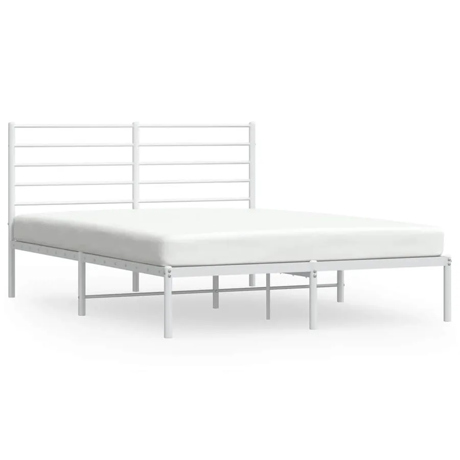 Cadre de lit métal sans matelas et tête de lit blanc 150x200 cm - 2