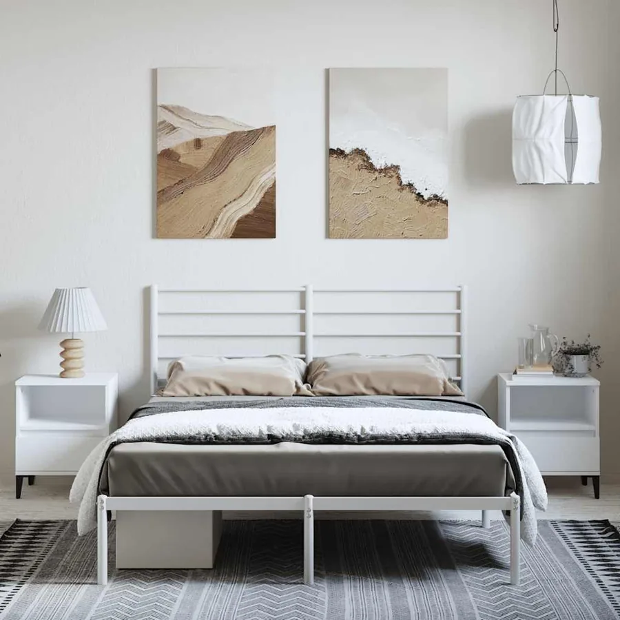 Cadre de lit métal sans matelas et tête de lit blanc 150x200 cm - 3