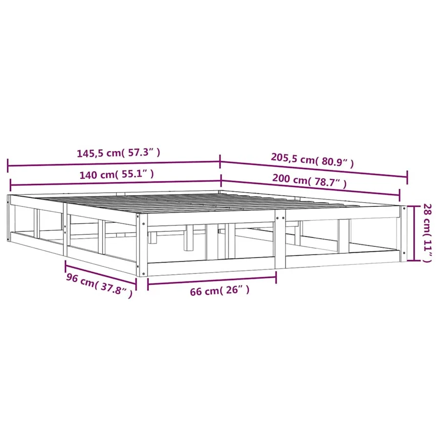 Cadre de lit sans matelas blanc 140x200 cm bois massif - 9
