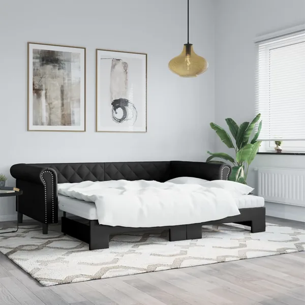 Lit de jour avec gigogne sans matelas noir 90x200 cm