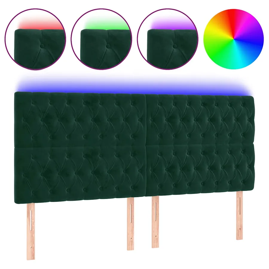 Tête de lit à LED Vert foncé 200x7x118/128 cm Velours - 2