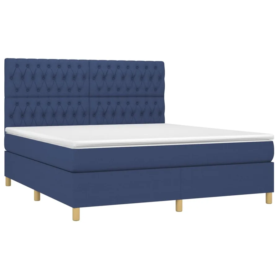 Sommier à lattes de lit et matelas et LED Bleu 180x200 cm Tissu - 3