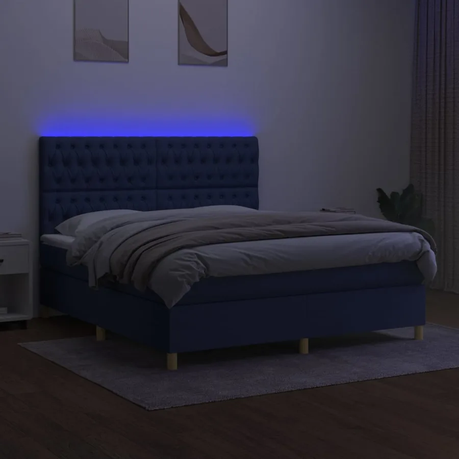 Sommier à lattes de lit et matelas et LED Bleu 180x200 cm Tissu - 4