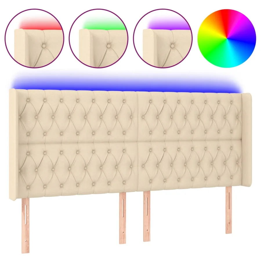 Tête de lit à LED Crème 183x16x118/128 cm Tissu - 2