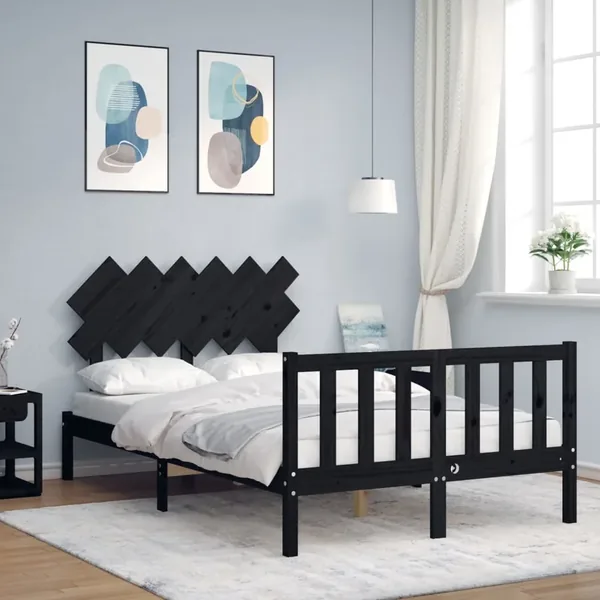 Cadre de lit sans matelas noir bois de pin massif
