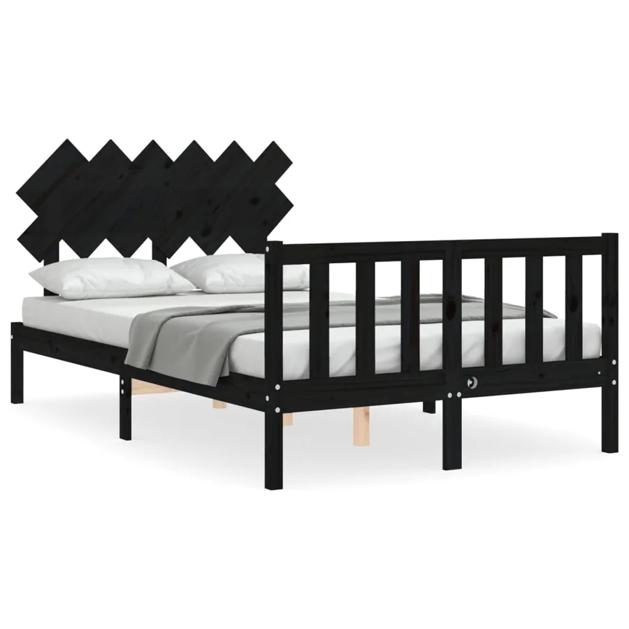 Cadre de lit sans matelas noir bois de pin massif - 2