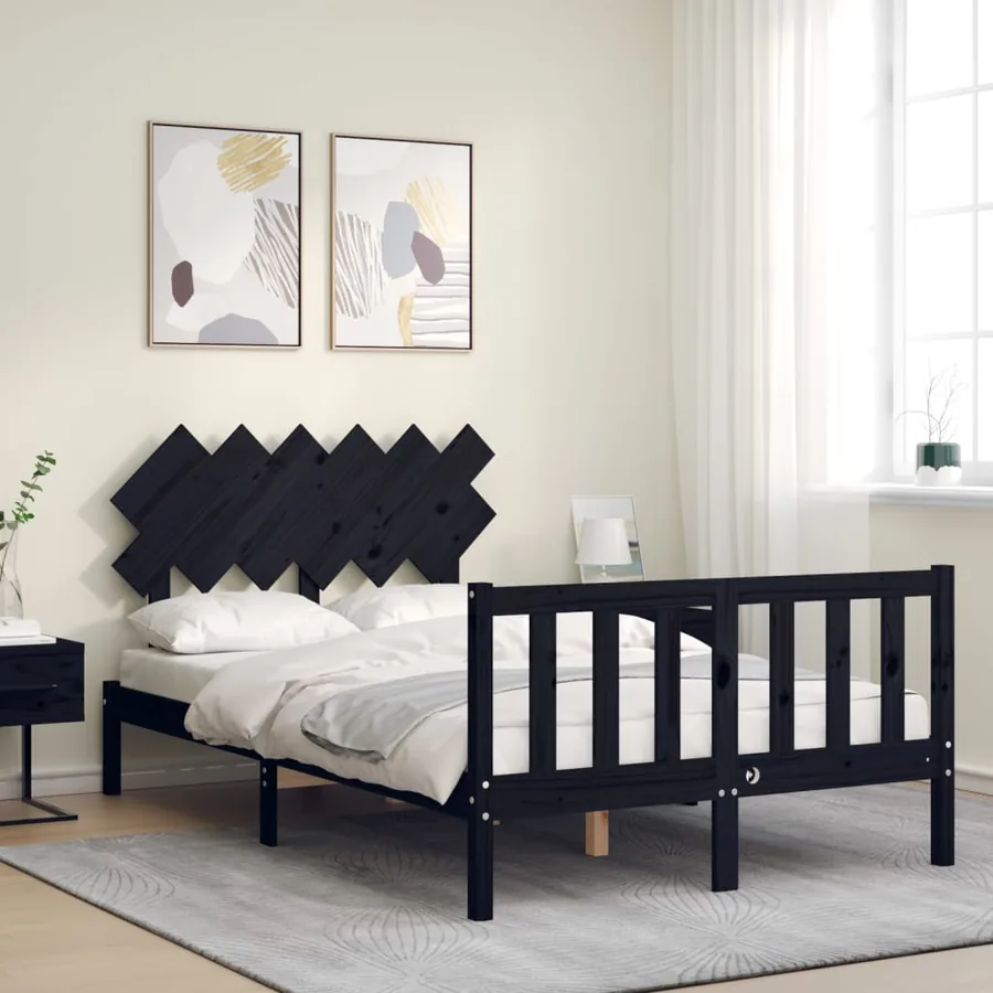 Cadre de lit sans matelas noir bois de pin massif - 3