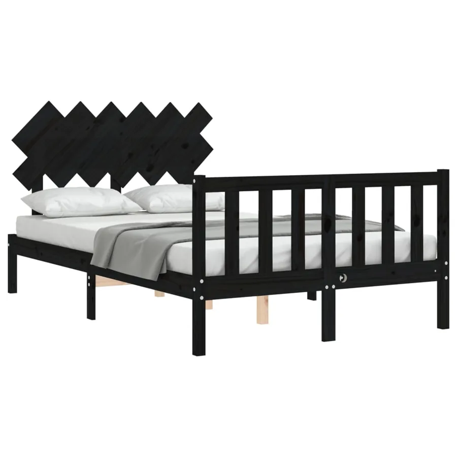 Cadre de lit sans matelas noir bois de pin massif - 4