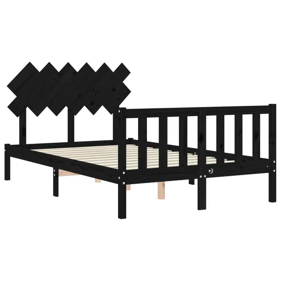 Cadre de lit sans matelas noir bois de pin massif - 5