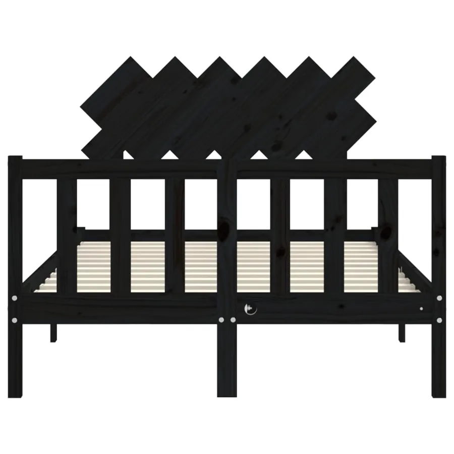 Cadre de lit sans matelas noir bois de pin massif - 6