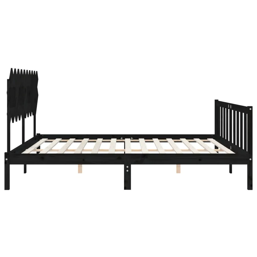 Cadre de lit sans matelas noir bois de pin massif - 7