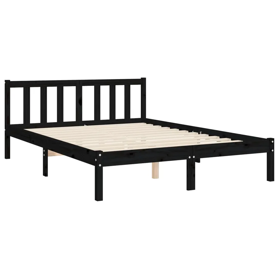 Cadre de lit sans matelas noir bois de pin massif - 9