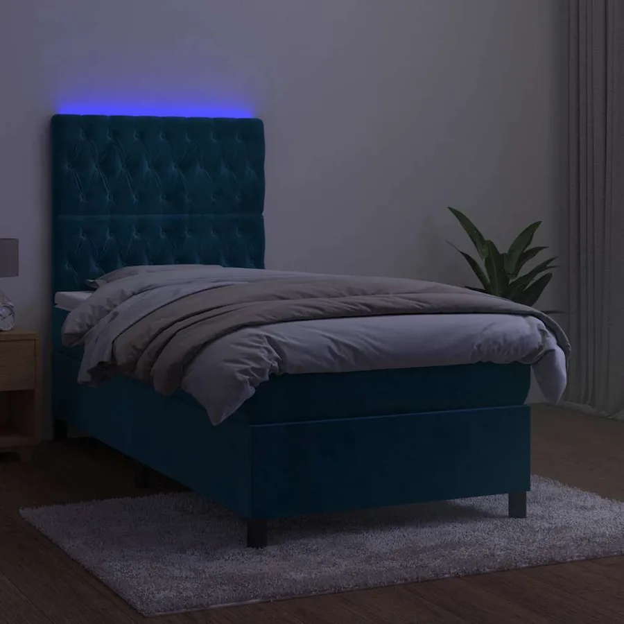 Sommier à lattes de lit et matelas et LED Bleu foncé 90x190 cm - 4