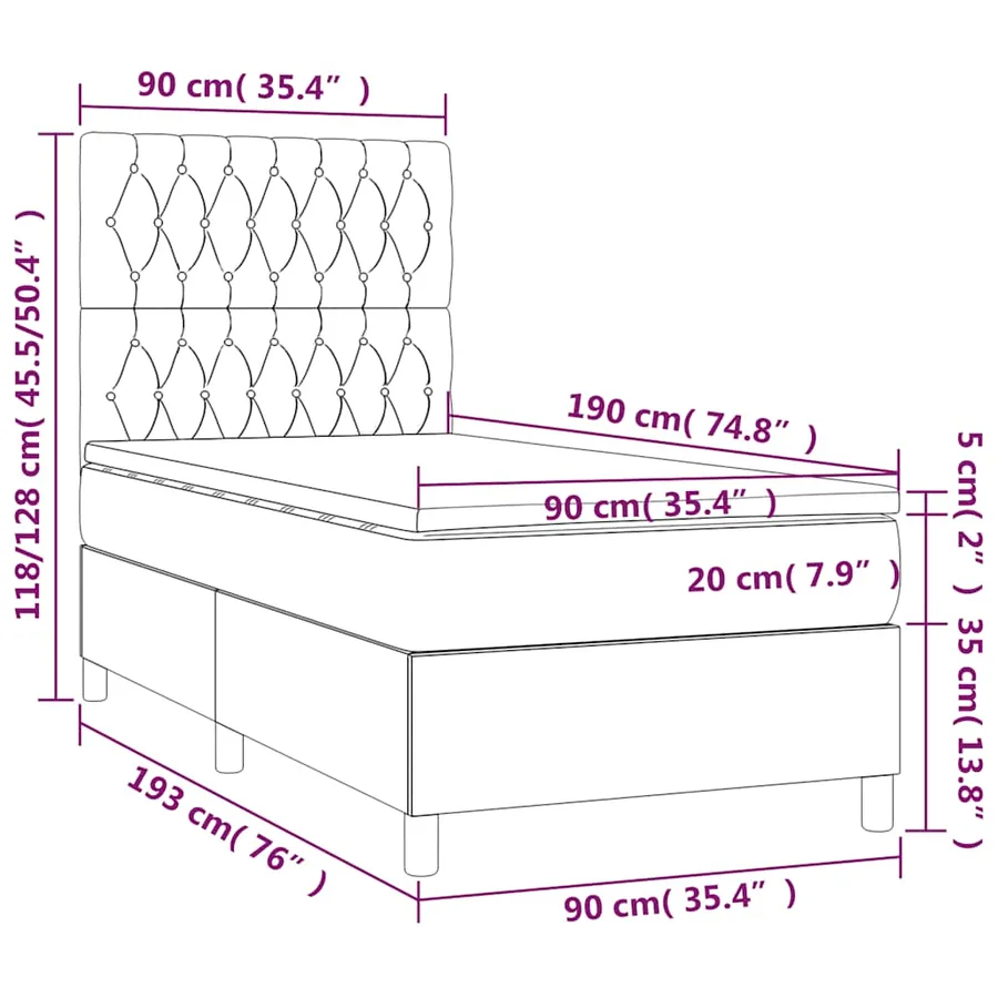 Sommier à lattes de lit et matelas et LED Bleu foncé 90x190 cm - 9
