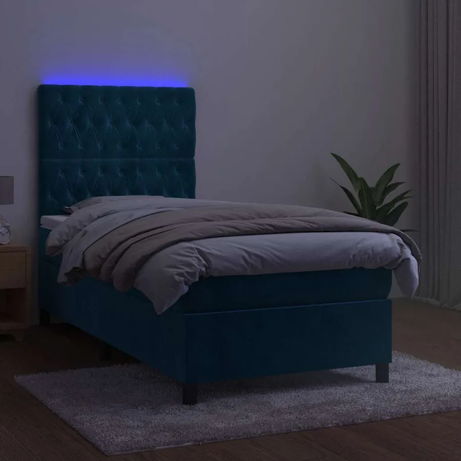 Sommier à lattes de lit et matelas et LED Bleu foncé 90x200 cm - 4