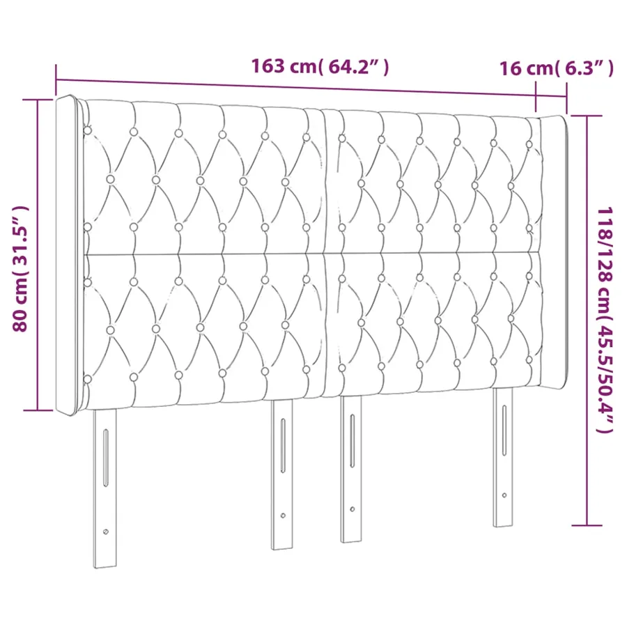 Tête de lit à LED Rose 163x16x118/128 cm Velours - 6