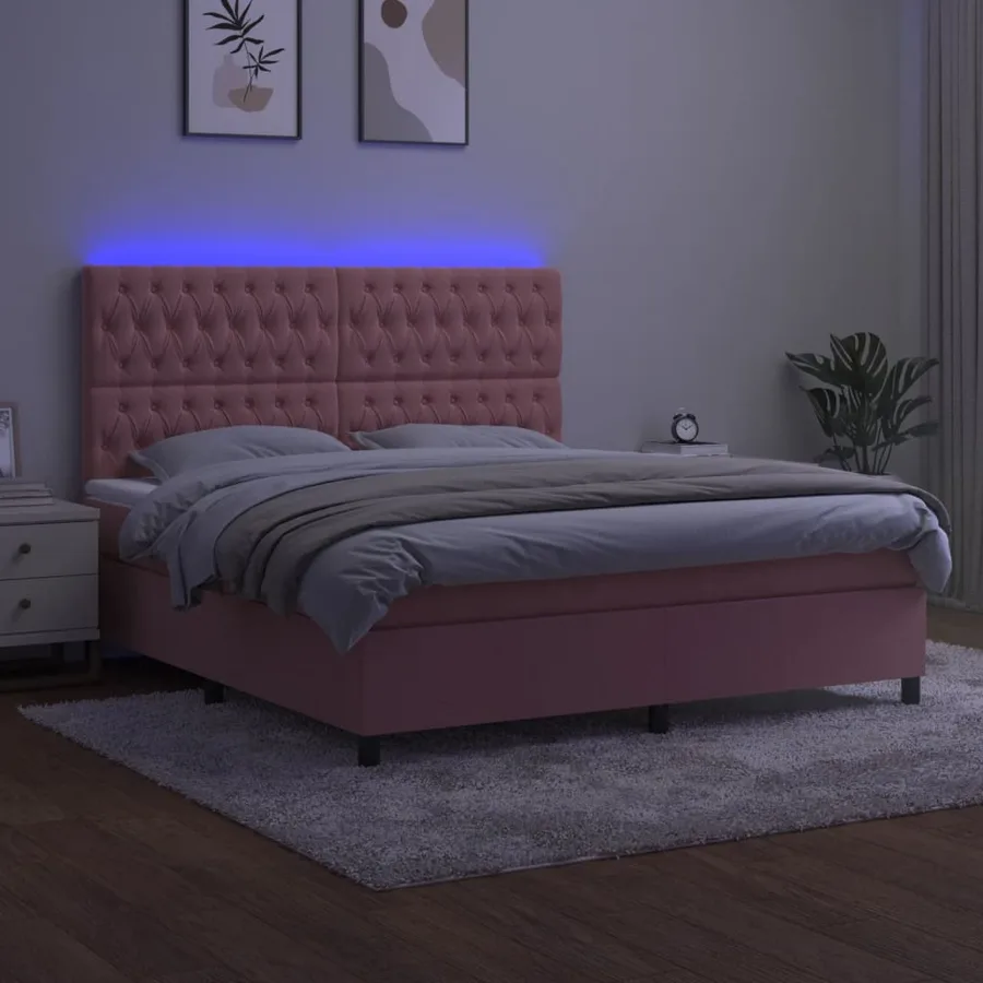 Sommier à lattes de lit matelas et LED Rose 160x200 cm Velours - 4