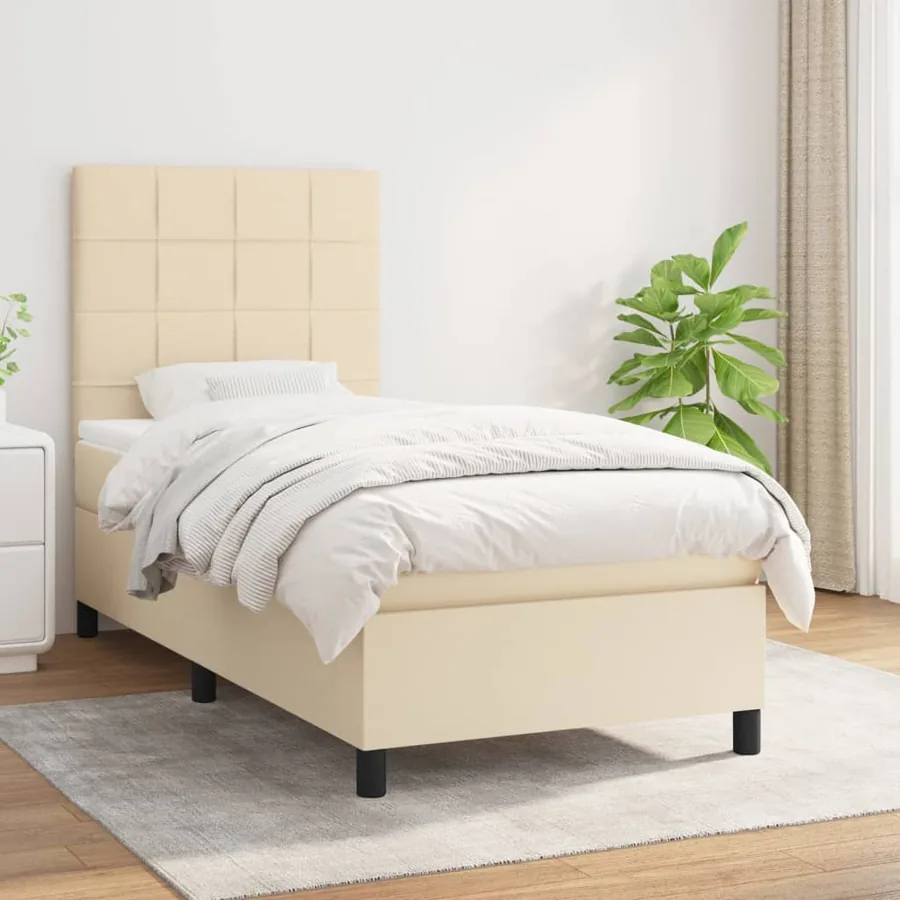 Sommier à lattes de lit avec matelas Crème 90x200 cm Tissu