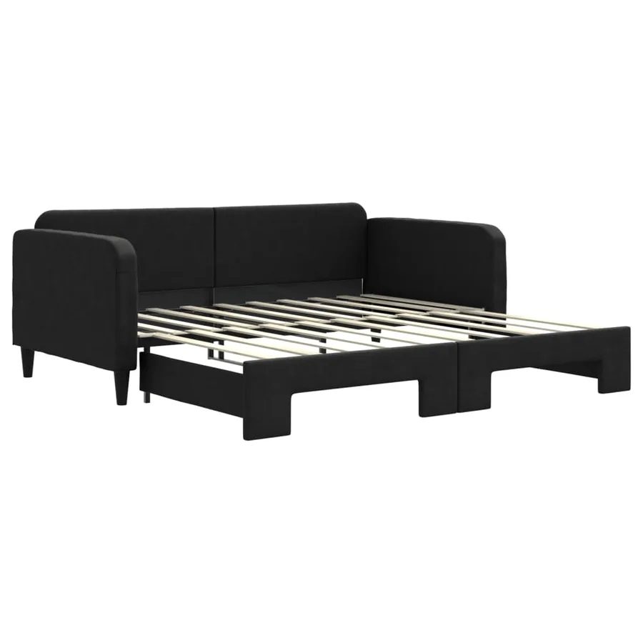 Lit de jour avec lit gigogne noir 90x190 cm tissu - 2