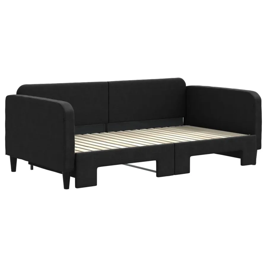 Lit de jour avec lit gigogne noir 90x190 cm tissu - 3