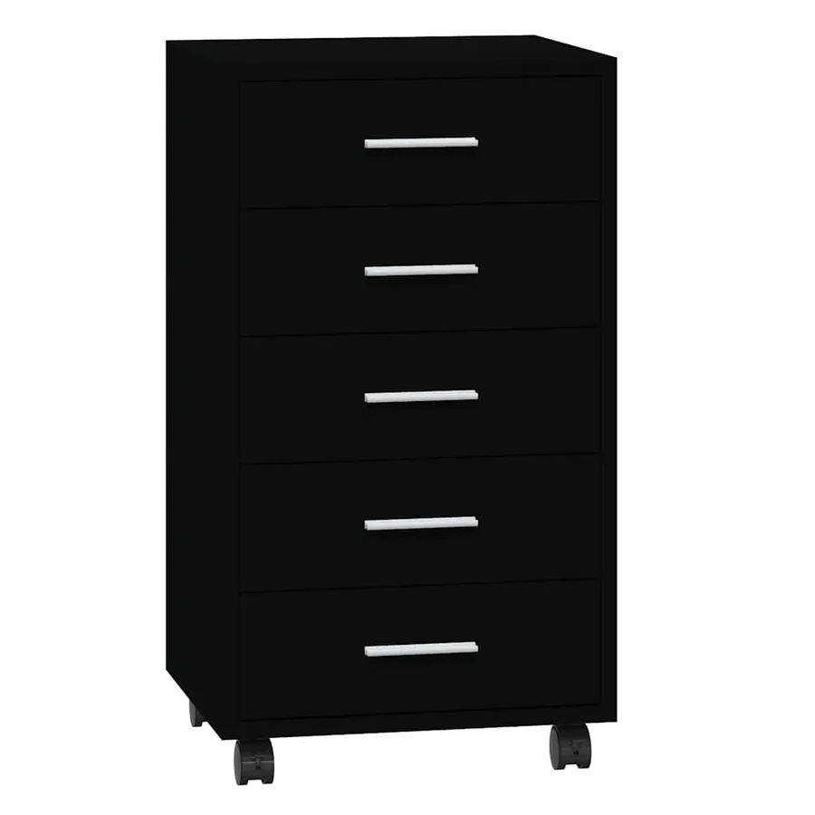 Armoire à tiroirs avec roulettes Noir Bois d'ingénierie - 2