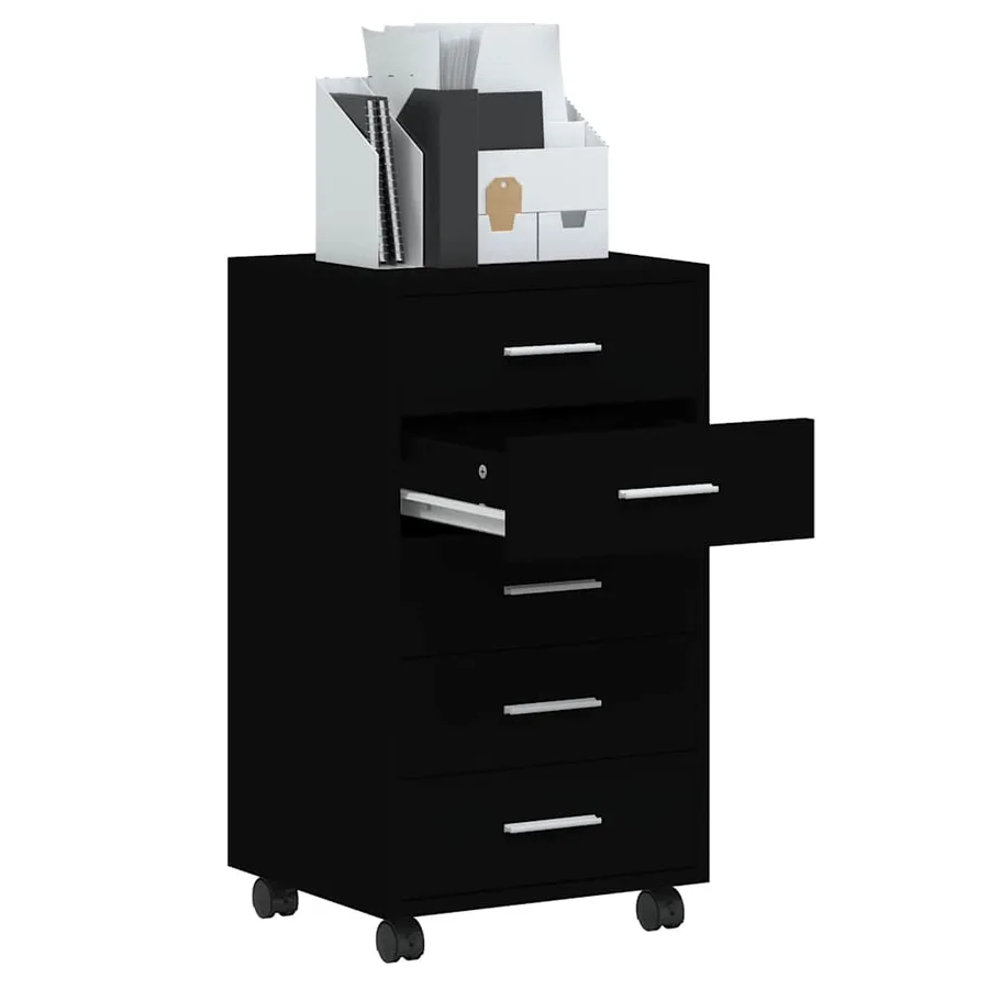 Armoire à tiroirs avec roulettes Noir Bois d'ingénierie - 3