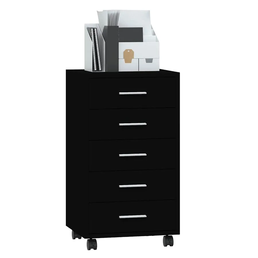 Armoire à tiroirs avec roulettes Noir Bois d'ingénierie - 4