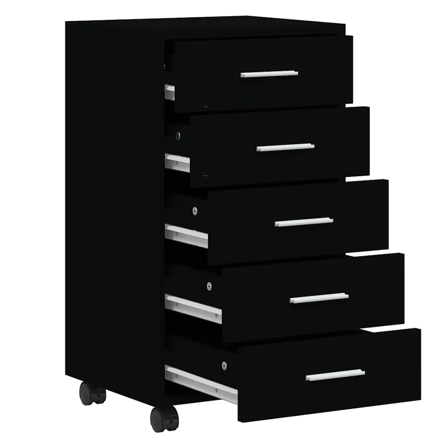 Armoire à tiroirs avec roulettes Noir Bois d'ingénierie - 5