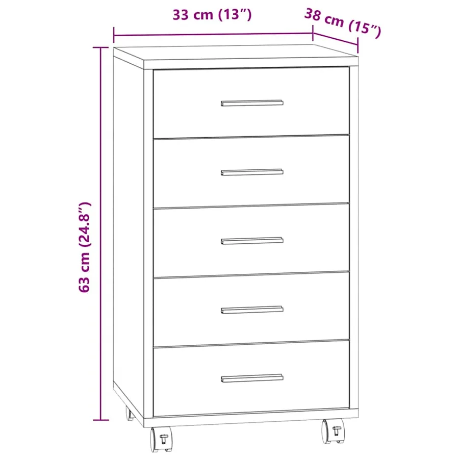 Armoire à tiroirs avec roulettes Noir Bois d'ingénierie - 9