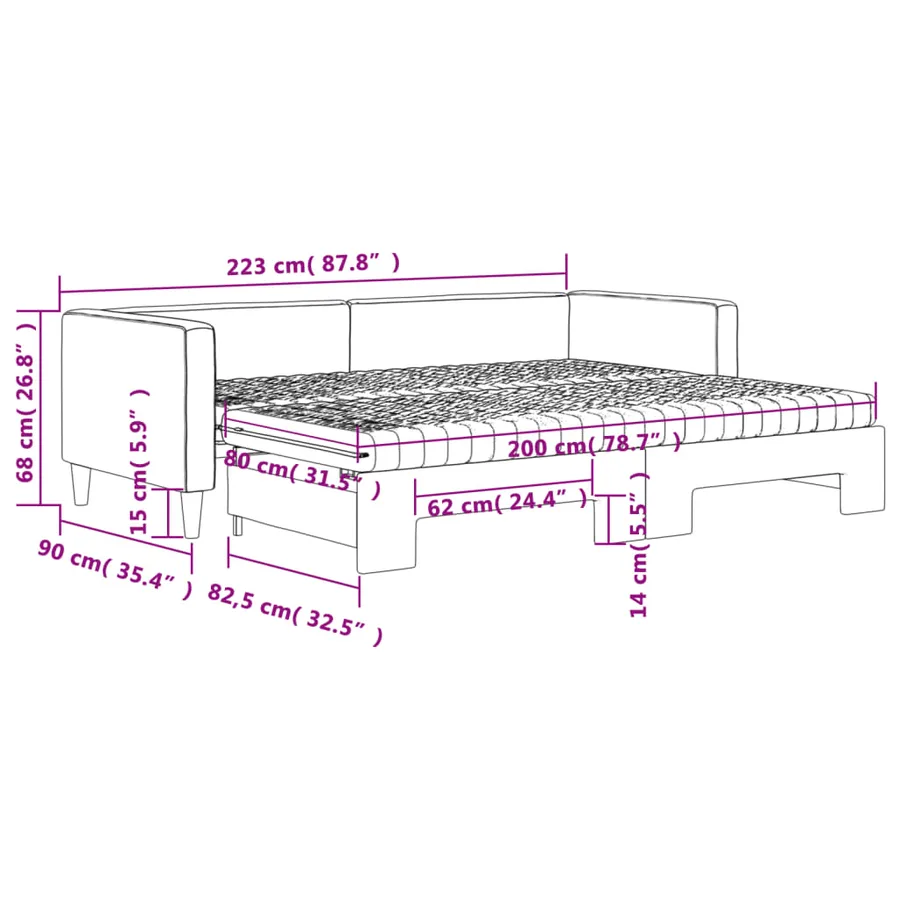 Lit de jour avec gigogne et matelas gris clair 80x200 cm tissu - 12